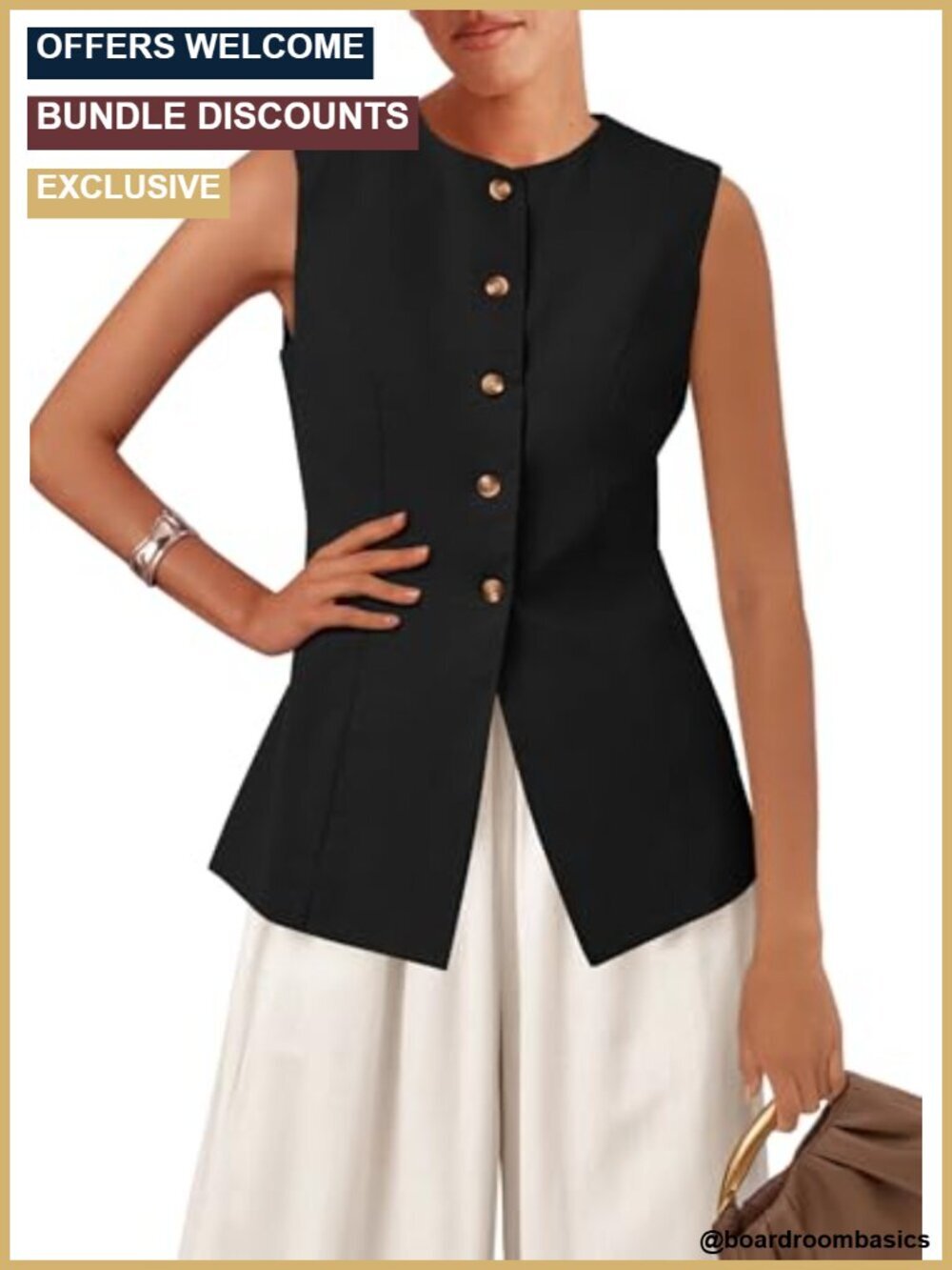 Women's Sleeveless Suit Vest Blazer, Button Up Waistcoat, Business Casual Work